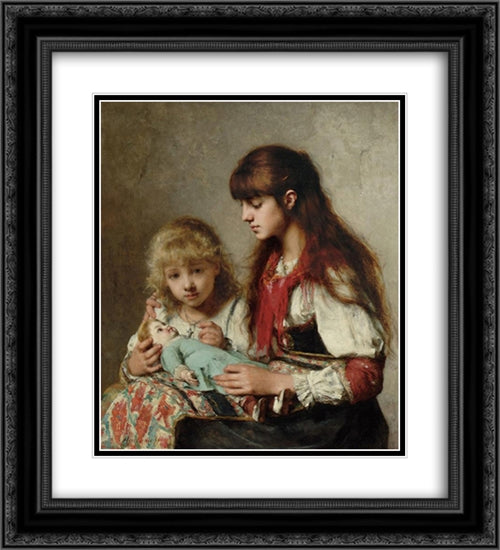 Sisters 20x22 Black Ornate Wood Framed Art Print Poster with Double Matting by Harlamoff, Alexei Alexeivich