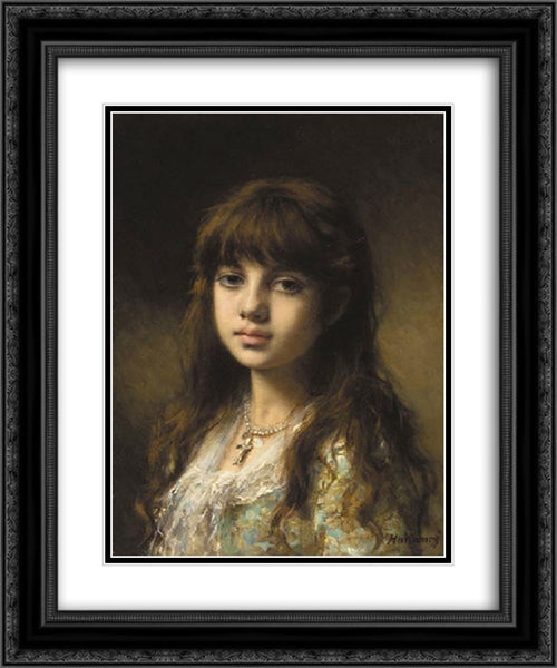 Little Girl 20x24 Black Ornate Wood Framed Art Print Poster with Double Matting by Harlamoff, Alexei Alexeivich