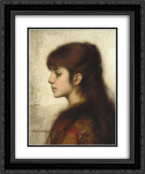 Contemplation 20x24 Black Ornate Wood Framed Art Print Poster with Double Matting by Harlamoff, Alexei Alexeivich