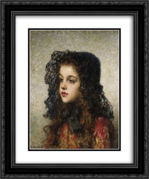 Little Girl with Head'dress 20x24 Black Ornate Wood Framed Art Print Poster with Double Matting by Harlamoff, Alexei Alexeivich