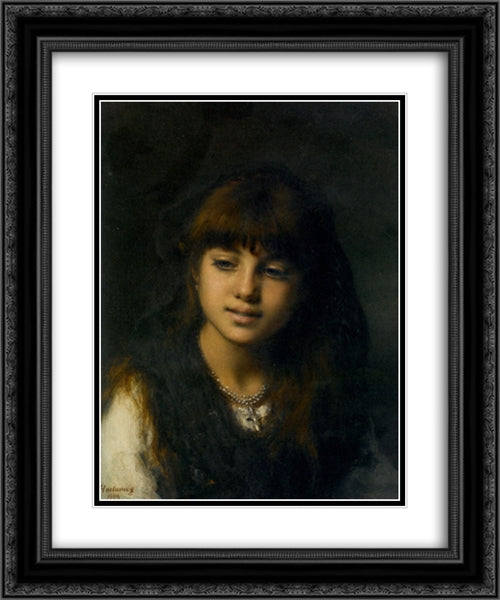 A Young Girl 20x24 Black Ornate Wood Framed Art Print Poster with Double Matting by Harlamoff, Alexei Alexeivich