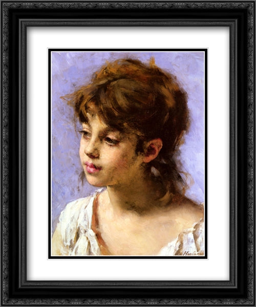 Portrait of a Peasant Girl 20x24 Black Ornate Wood Framed Art Print Poster with Double Matting by Harlamoff, Alexei Alexeivich