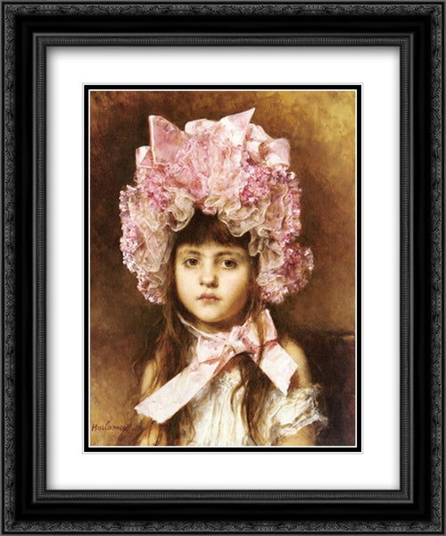 The Pink Bonnet 20x24 Black Ornate Wood Framed Art Print Poster with Double Matting by Harlamoff, Alexei Alexeivich