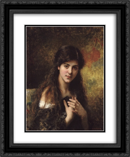 Dark Haired Beauties 20x24 Black Ornate Wood Framed Art Print Poster with Double Matting by Harlamoff, Alexei Alexeivich