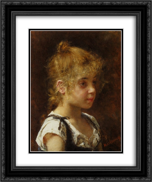 Portrait of a Young Girl 20x24 Black Ornate Wood Framed Art Print Poster with Double Matting by Harlamoff, Alexei Alexeivich