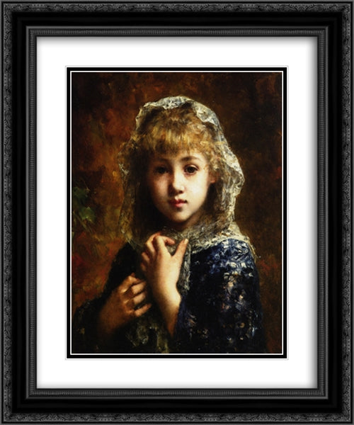 A Young Beauty 20x24 Black Ornate Wood Framed Art Print Poster with Double Matting by Harlamoff, Alexei Alexeivich