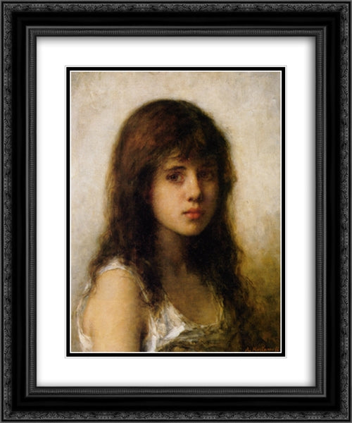 Portrait of a Young Girl 20x24 Black Ornate Wood Framed Art Print Poster with Double Matting by Harlamoff, Alexei Alexeivich