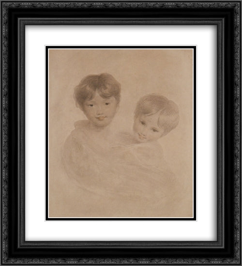 Portrait Sketch of Two Boys ' Possibly George 3rd Marquees Townshend and his Younger Brother Charles 20x22 Black Ornate Wood Framed Art Print Poster with Double Matting by Lawrence, Sir Thomas