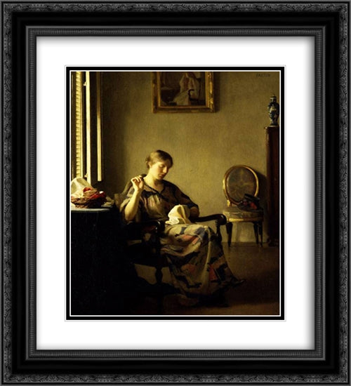 Woman Sewing 20x22 Black Ornate Wood Framed Art Print Poster with Double Matting by Paxton, William McGregor