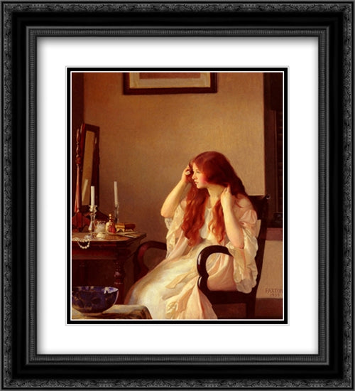 Girl Combing Her Hair 20x22 Black Ornate Wood Framed Art Print Poster with Double Matting by Paxton, William McGregor