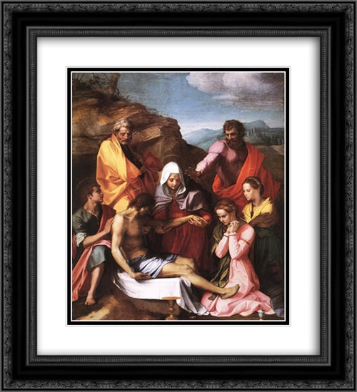 Pieta 20x22 Black Ornate Wood Framed Art Print Poster with Double Matting by Sarto, Andrea del