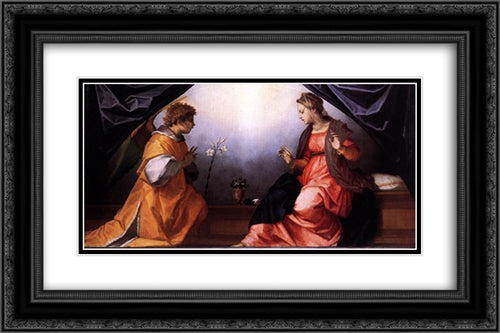 Annunciation 24x16 Black Ornate Wood Framed Art Print Poster with Double Matting by Sarto, Andrea del