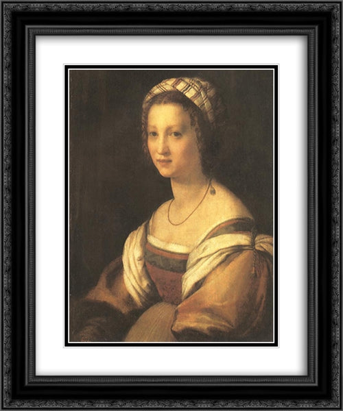 Portrait of the Artist's Wife 20x24 Black Ornate Wood Framed Art Print Poster with Double Matting by Sarto, Andrea del