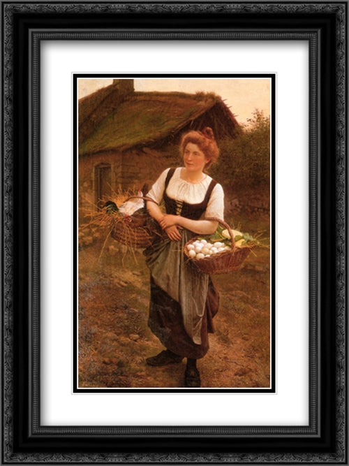 La Fille De Ferme 18x24 Black Ornate Wood Framed Art Print Poster with Double Matting by Boulanger, Gustave