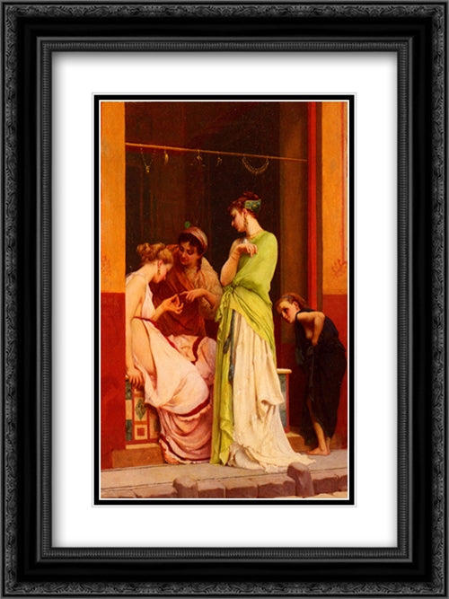 A Seller of Jewels in Pompeii 18x24 Black Ornate Wood Framed Art Print Poster with Double Matting by Boulanger, Gustave