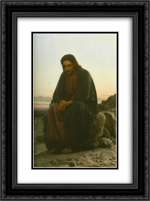 Christ in the Wilderness 18x24 Black Ornate Wood Framed Art Print Poster with Double Matting by Kramskoi, Ivan Nikolaevich