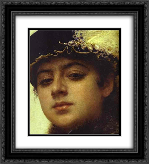 Portrait of a Woman [detail] 20x22 Black Ornate Wood Framed Art Print Poster with Double Matting by Kramskoi, Ivan Nikolaevich