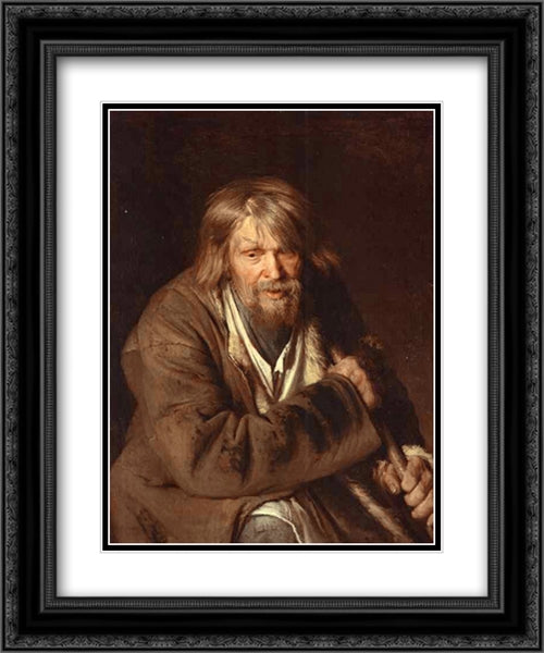 Portrait of an Old Peasant (study) 20x24 Black Ornate Wood Framed Art Print Poster with Double Matting by Kramskoi, Ivan Nikolaevich