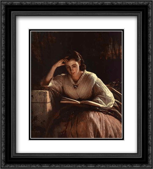 Sophia Kramskaya Reading 20x22 Black Ornate Wood Framed Art Print Poster with Double Matting by Kramskoi, Ivan Nikolaevich