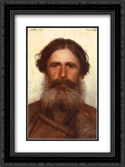 The Portrait of a Peasant 18x24 Black Ornate Wood Framed Art Print Poster with Double Matting by Kramskoi, Ivan Nikolaevich