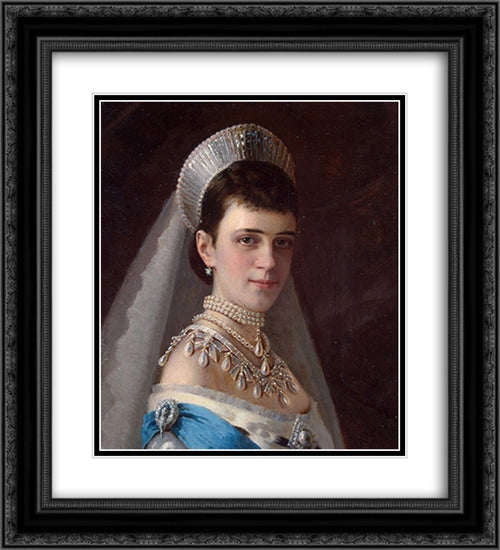 Portrait of Empress Maria Fyodorovna in a Head'Dress Decorated with Pearls 20x22 Black Ornate Wood Framed Art Print Poster with Double Matting by Kramskoi, Ivan Nikolaevich