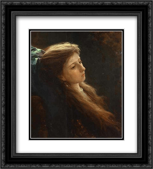 Girl with a Tress 20x22 Black Ornate Wood Framed Art Print Poster with Double Matting by Kramskoi, Ivan Nikolaevich