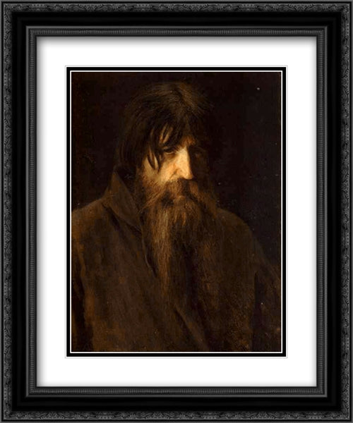 Head of an Old Peasant (study) 20x24 Black Ornate Wood Framed Art Print Poster with Double Matting by Kramskoi, Ivan Nikolaevich