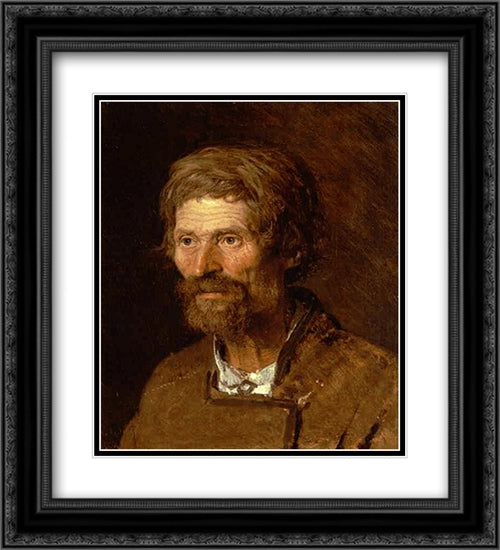 Head of an Old Ukranian Peasant 20x22 Black Ornate Wood Framed Art Print Poster with Double Matting by Kramskoi, Ivan Nikolaevich