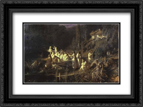 Mermaids 24x18 Black Ornate Wood Framed Art Print Poster with Double Matting by Kramskoi, Ivan Nikolaevich