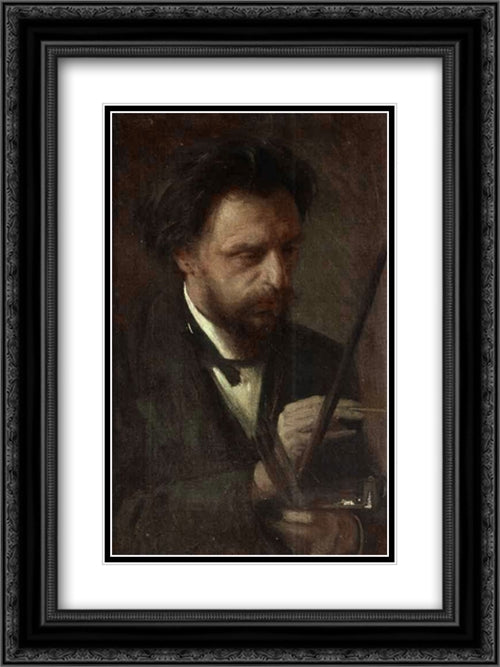 Portrait of the Artist Grigory Myasoyedov 18x24 Black Ornate Wood Framed Art Print Poster with Double Matting by Kramskoi, Ivan Nikolaevich