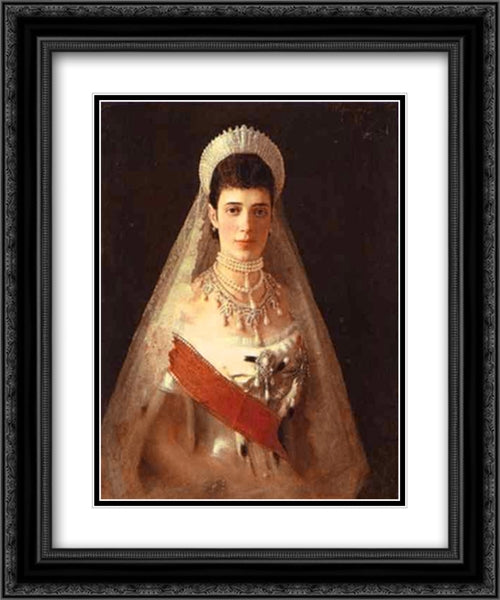 Portrait of the Empress Maria Feodorovna 20x24 Black Ornate Wood Framed Art Print Poster with Double Matting by Kramskoi, Ivan Nikolaevich