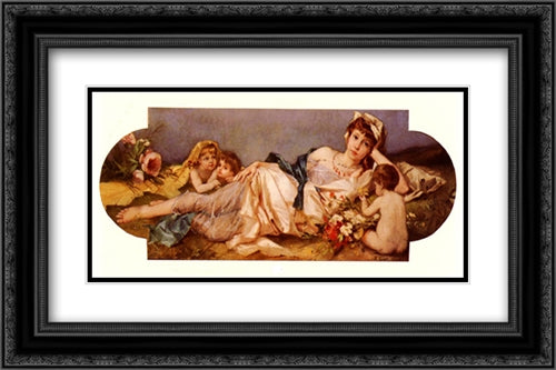 Odalisque Avec Puttis 24x16 Black Ornate Wood Framed Art Print Poster with Double Matting by Ernst, Rudolf