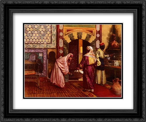 The Hammam 24x20 Black Ornate Wood Framed Art Print Poster with Double Matting by Ernst, Rudolf