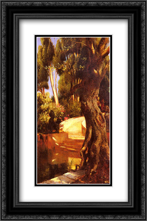 The Staircase Under The Trees 16x24 Black Ornate Wood Framed Art Print Poster with Double Matting by Ernst, Rudolf