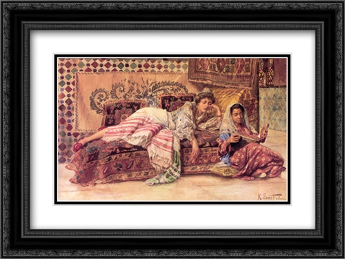 The Reader 24x18 Black Ornate Wood Framed Art Print Poster with Double Matting by Ernst, Rudolf