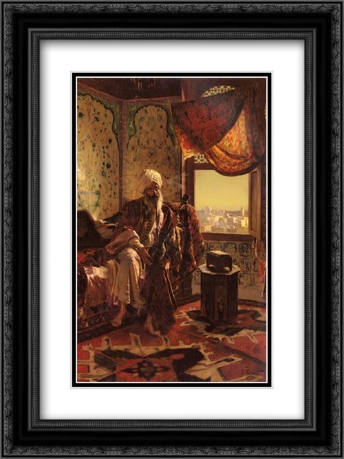 Smoking The Hookah 18x24 Black Ornate Wood Framed Art Print Poster with Double Matting by Ernst, Rudolf