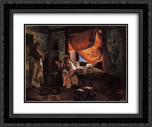 A Moorish Interior 24x20 Black Ornate Wood Framed Art Print Poster with Double Matting by Ernst, Rudolf