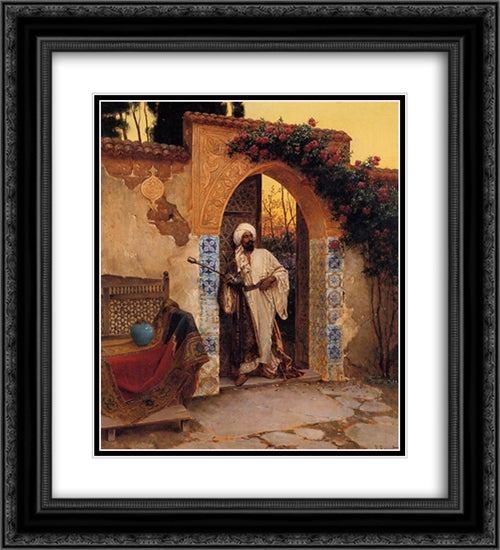 By the Entrance 20x22 Black Ornate Wood Framed Art Print Poster with Double Matting by Ernst, Rudolf