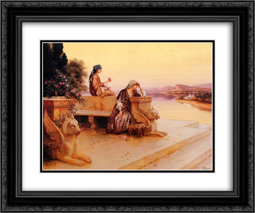 Elegant Arab Ladies on a Terrace at Sunset 24x20 Black Ornate Wood Framed Art Print Poster with Double Matting by Ernst, Rudolf