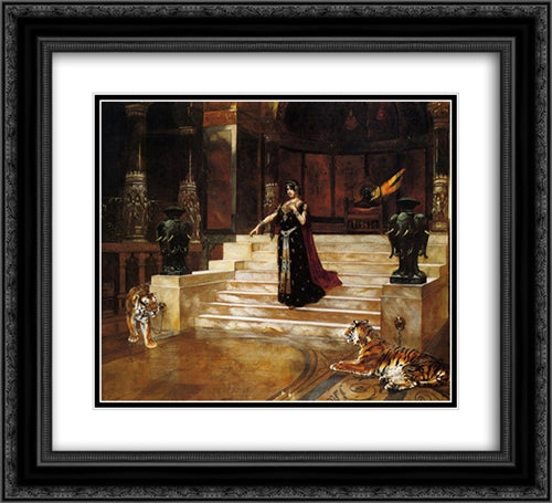 Salome and the Tigers 22x20 Black Ornate Wood Framed Art Print Poster with Double Matting by Ernst, Rudolf