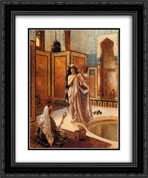 The Harem Bath 20x24 Black Ornate Wood Framed Art Print Poster with Double Matting by Ernst, Rudolf