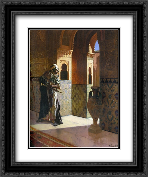 The Moorish Guard 20x24 Black Ornate Wood Framed Art Print Poster with Double Matting by Ernst, Rudolf