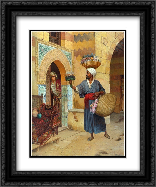 The Flower Seller 20x24 Black Ornate Wood Framed Art Print Poster with Double Matting by Ernst, Rudolf