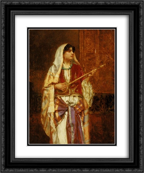 The Mandolin Player 20x24 Black Ornate Wood Framed Art Print Poster with Double Matting by Ernst, Rudolf