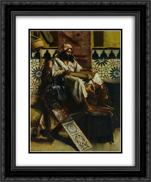 Studying the Koran 20x24 Black Ornate Wood Framed Art Print Poster with Double Matting by Ernst, Rudolf