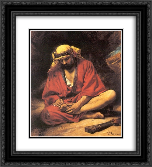 An Arab removing a thorn from his foot 20x22 Black Ornate Wood Framed Art Print Poster with Double Matting by Bonnat, Leon