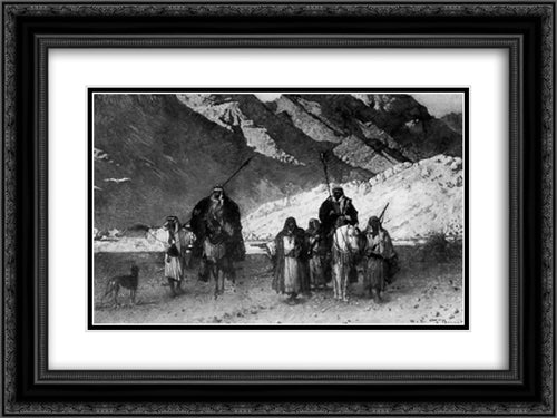 In the Mountains 24x18 Black Ornate Wood Framed Art Print Poster with Double Matting by Bonnat, Leon