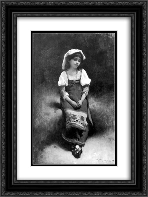 Girl Sitting 18x24 Black Ornate Wood Framed Art Print Poster with Double Matting by Bonnat, Leon
