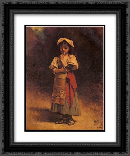 Meditation 20x24 Black Ornate Wood Framed Art Print Poster with Double Matting by Bonnat, Leon