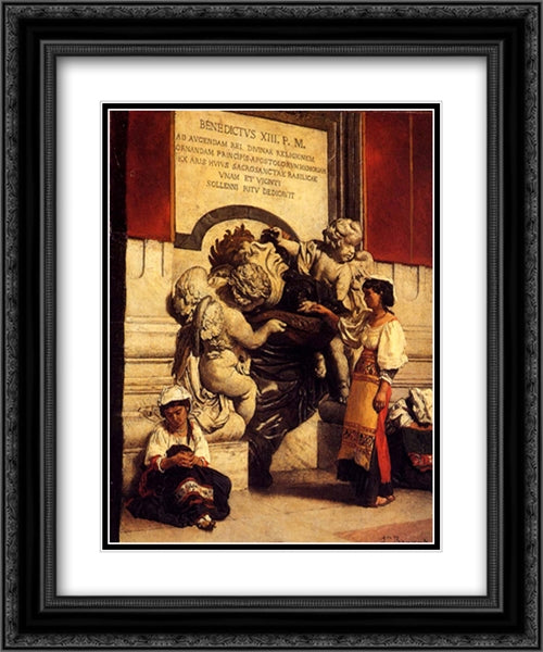 Fountain By The Cathredral Of St. Peter In Rome 20x24 Black Ornate Wood Framed Art Print Poster with Double Matting by Bonnat, Leon